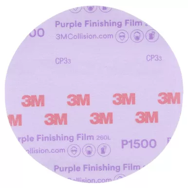 3M™ Hookit™ Purple Finishing Film Abrasive Disc 260L, 30667, 6 in, P1500, 50 discs per carton, 4 cartons per case - 7100122795